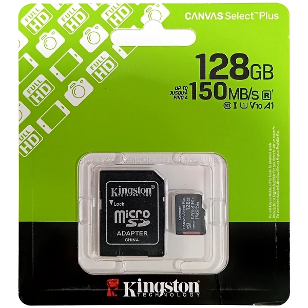 Foto do Produto Cartão de Memória Micro SD de 128GB Kingston CANVAS Select Plus SDCS3/128GB - Preto