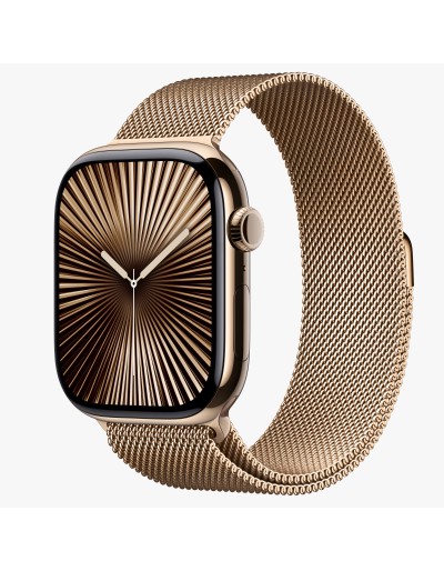 Foto do Produto Relogio Apple Watch S10 46mm Gold Ti Starlight Sb Milanese Loop M/l Cel Mwyy3