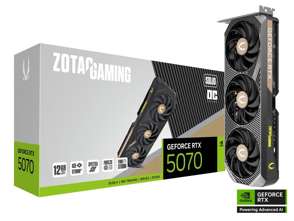 Foto do Produto Placa de Video 12GB EXP. GF-RTX5070 Zotac Solid Oc Gaming ZT-B50700J-10