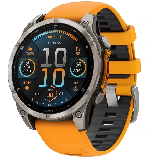 Foto do Produto Relógio Garmin Fenix 8 AMOLED Sapphire 010-02905 51 mm com GPS/Wi-Fi - Cinza/Laranja