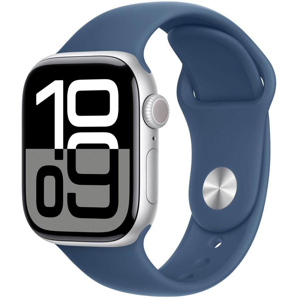 Foto do Produto Apple Watch Series 10 42mm GPS MWWA3LW/A Aluminum Silver/Sport Band Denim S/M