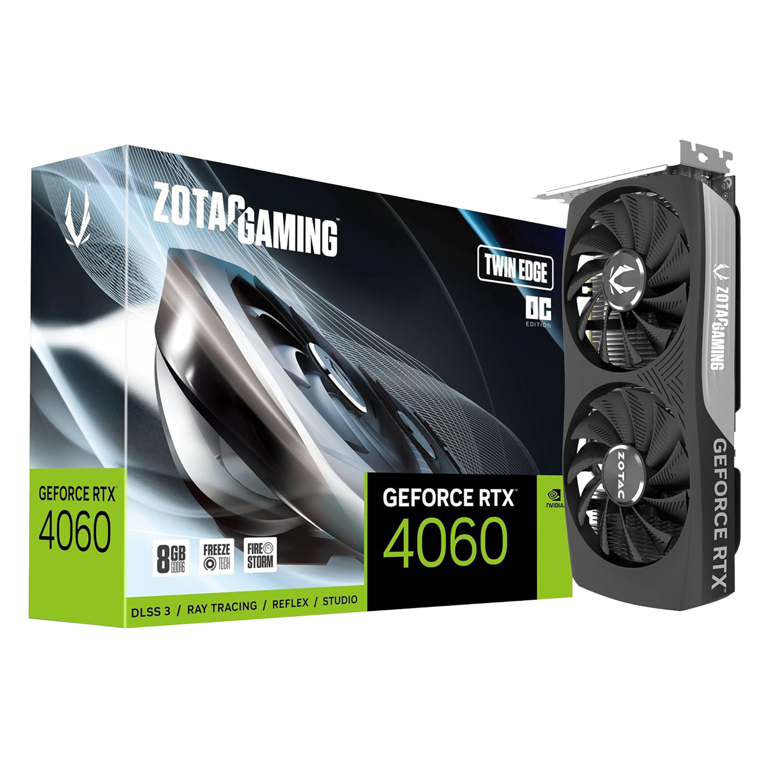 Foto do Produto Placa de Vídeo Zotac GeForce RTX 4060 Twin Edge OC - 8GB - GDDR6 - HDMI/Displayport
