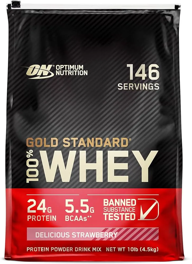 Foto do Produto OPTIMUM NUTRITION GOLD STANDARD WHEY STRAWBERRY 146 SERVICIOS PLASTICO NEGRO