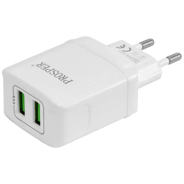 Foto do Produto Adaptador de Tomada Prosper P-5502 2 USB de 30 watts - Branco