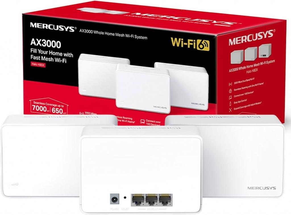 Foto do Produto Roteador Mercusys Halo H80X (3-PACK) AX3000 Wifi6 Dual