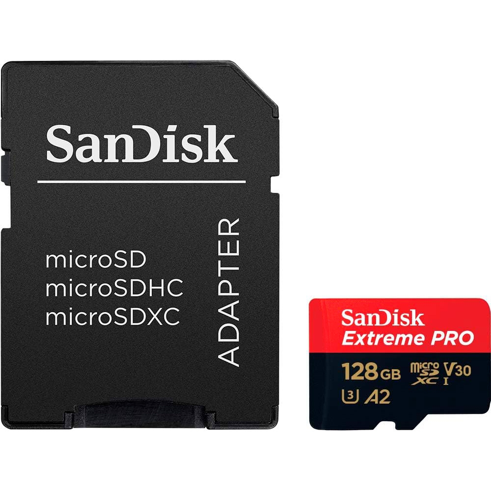 Foto do Produto Cartão de Memória Sandisk Extreme Pro SDSQXCD-128G-GN6MA - 128GB - MicroSD com Adaptador - 200Mb/s