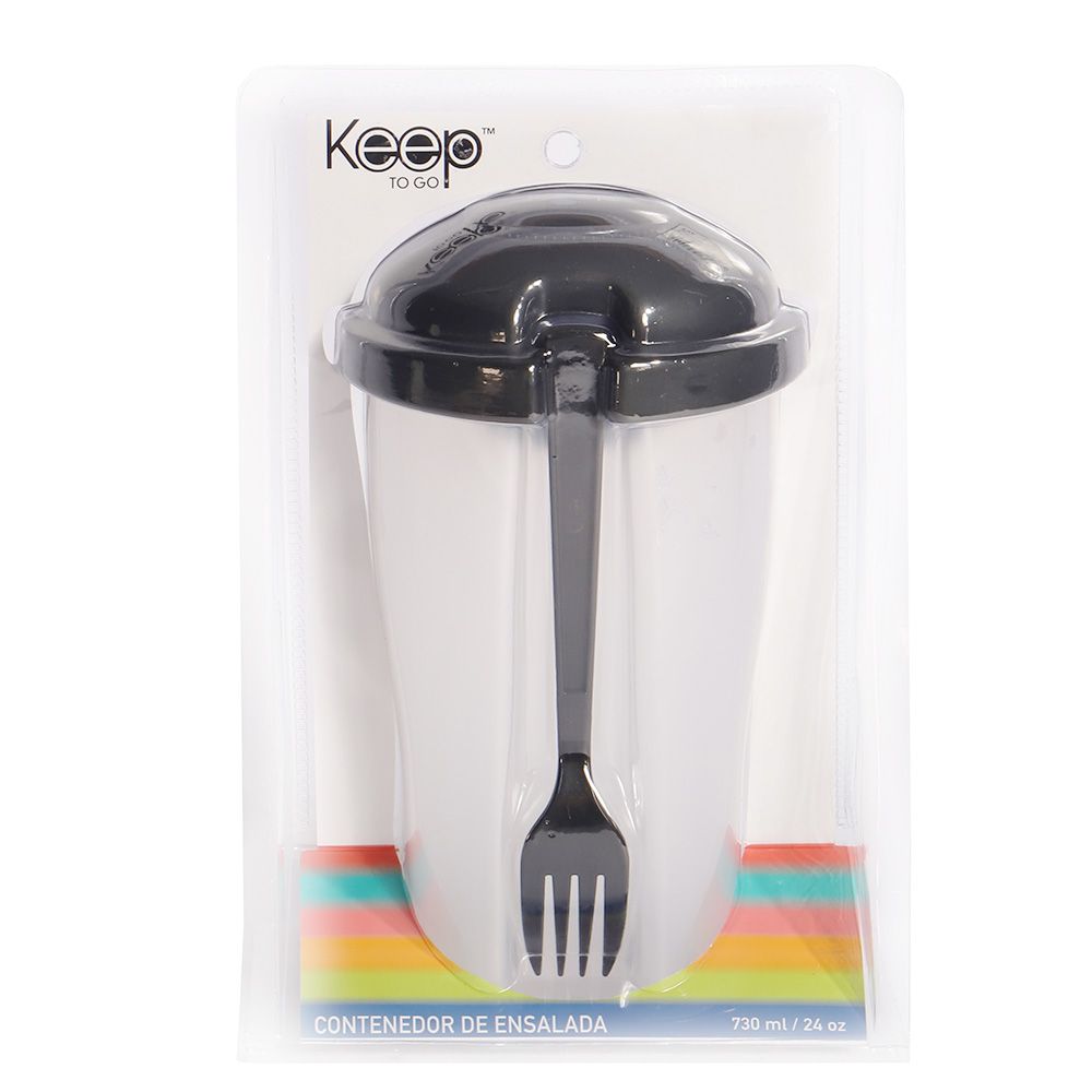 Foto do Produto MARMITA DE PLASTICO CON TENEDOR PARA ENSALADA, NEGRO 730ML