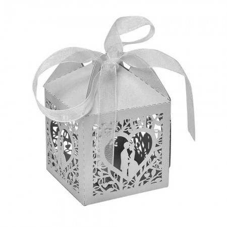Foto do Produto Caixas de Lembrancinhas para Festa Novios com Coracao T11 Cinza 25pcs