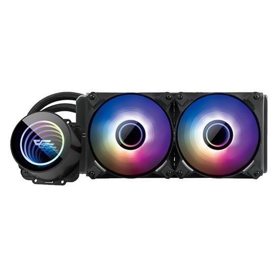 Foto do Produto Water Cooler CPU Aigo Darkflash Twister DX-240 V2.6 Liquid, ARGB, Preto, 240MM, Intel 115X/1200/1700/2011(V3), AMD AM2+/AM3+/AM4/AM5/FM2+