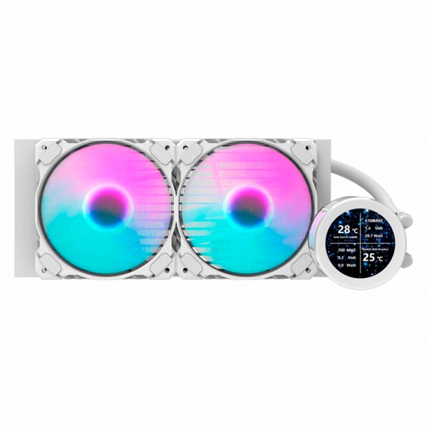 Foto do Produto Water Cooler CPU Aigo Darkflash Nebula DN240S 2.1" IPS display Liquid, ARGB, Branco, 240MM, Intel 115X/1200/1700, AMD AM3+/AM4/AM5