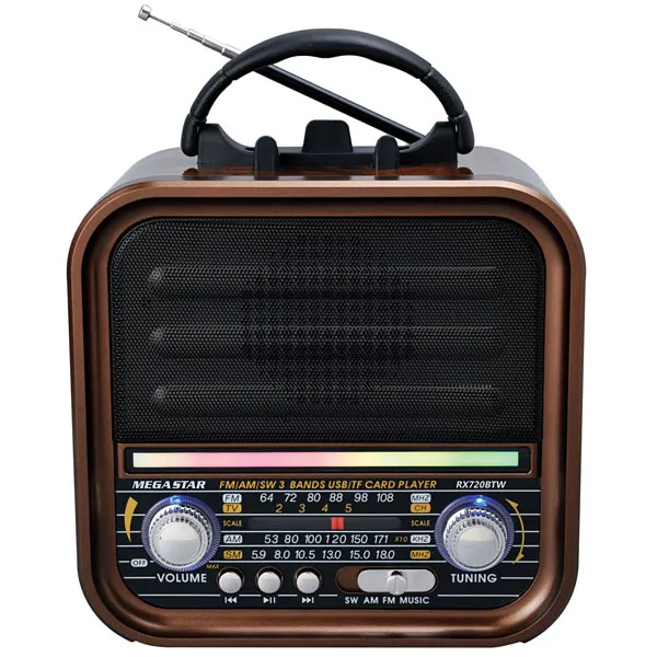 Foto do Produto Rádio Portátil MegaStar RX720BTW 600 watts P.M.P.O com Micro SD/USB/Bluetooth - Marrom