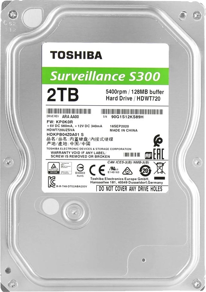 Foto do Produto HD Interno Toshiba SATA 2TB Surveillance 3.5" S300 (HDWT720UZSVA)