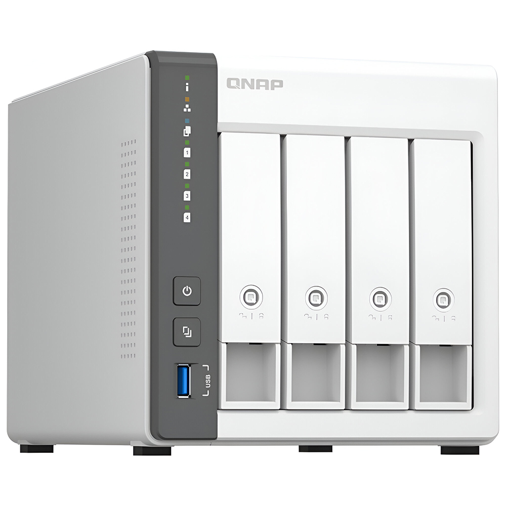 Foto do Produto Servidor Nas Storage QNAP TS-433 ARM Cortex-A55 Quad Core de 2.0 GHz / 4GB de RAM / 4 Baias / USB / LAN - Branco
