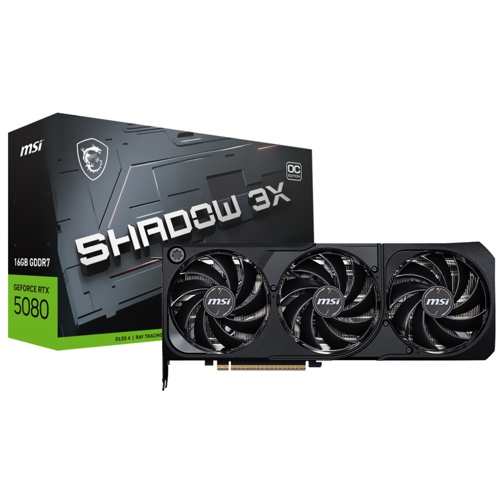 Foto do Produto Placa de Vídeo MSI Shadow 3X OC 16GB GeForce RTX5080 GDDR7 - 912-V531-031