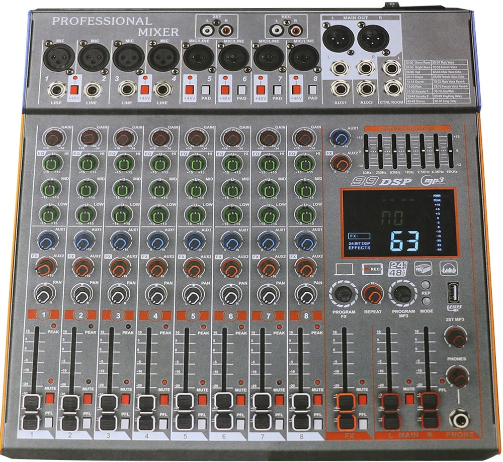 Foto do Produto Mesa de Som BLG Mixer de 8 canais - M-8 K2 Bi-Volt
